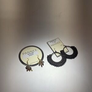 Pannee Lot of 2 Boho Loop /Hoop Crochet Macrame Earrings Brown & Beaded Dangle